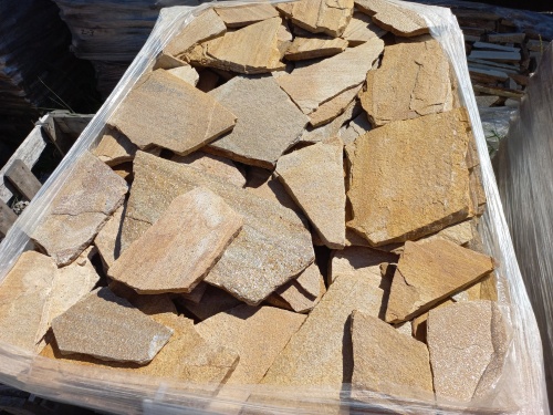 Плитняк златолит жёлтый золотистый для отмостки купить в Верхней Туре